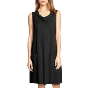 Eileen Fisher XS Cowl Neck Dress Hemp Slub Organic Cotton Lightweight Pockets
